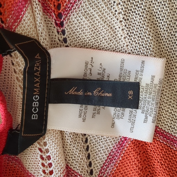 Bcbgmaxazria pink/orange/ivory chevron knit open cardigan - Picture 4 of 6